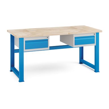 Werkstatttisch KOVONA, 2 Schubladen, Buche-Massiv-Platte, feste Beine, 1700 mm