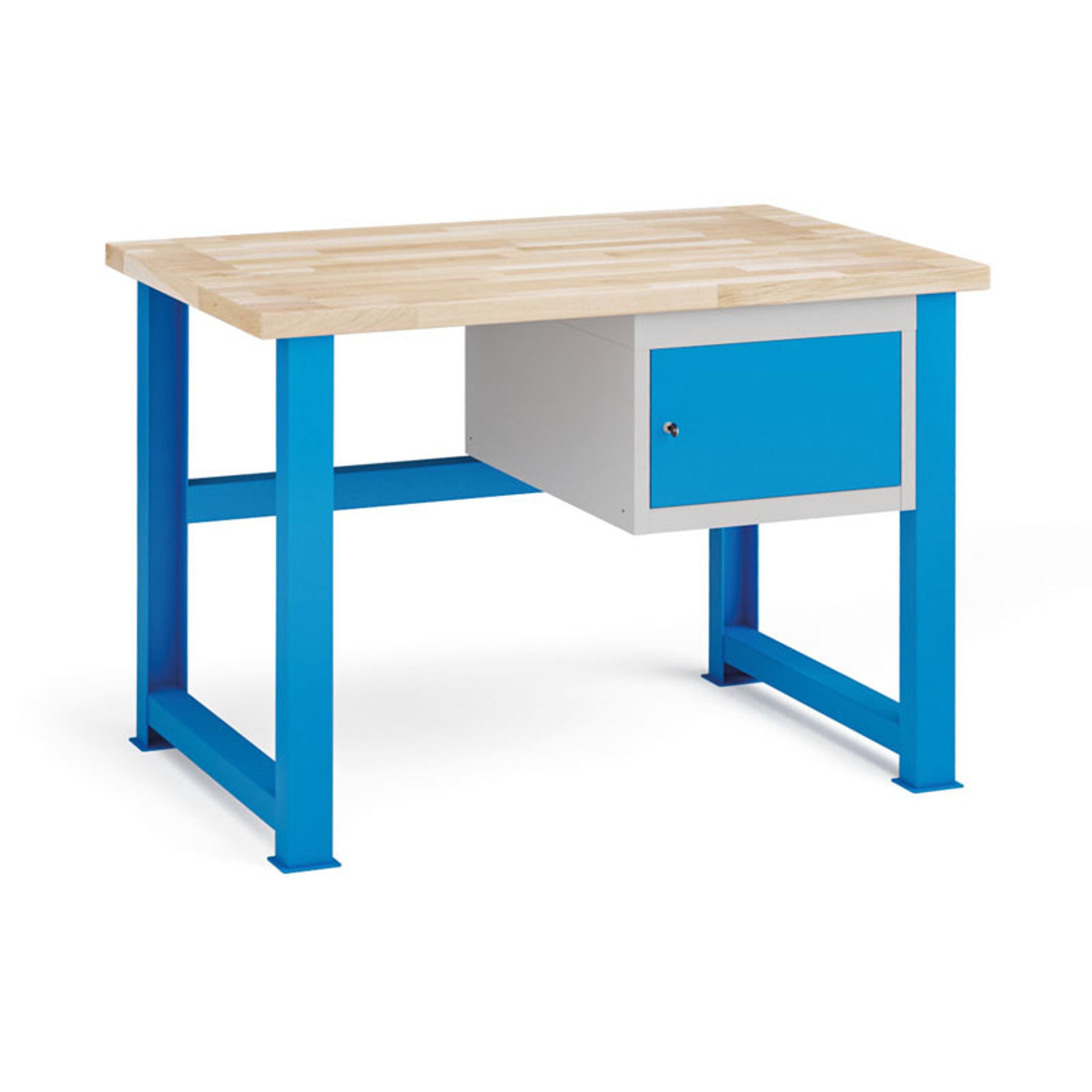 Werkstatttisch KOVONA, Hängeschrank für Wekrzeuge, Buche-Massiv-Platte, feste Beine, 1200 mm