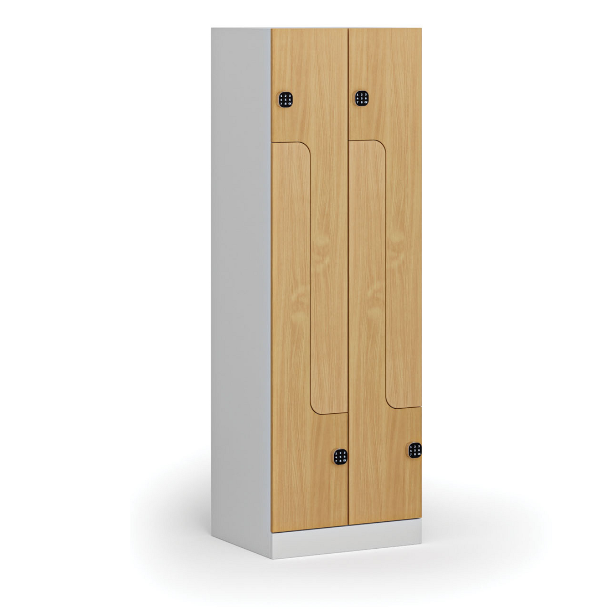 Z-Spind, 4 Abteile, 1850 x 600 x 500 mm, Codeschloss, laminierte Tür, Buche
