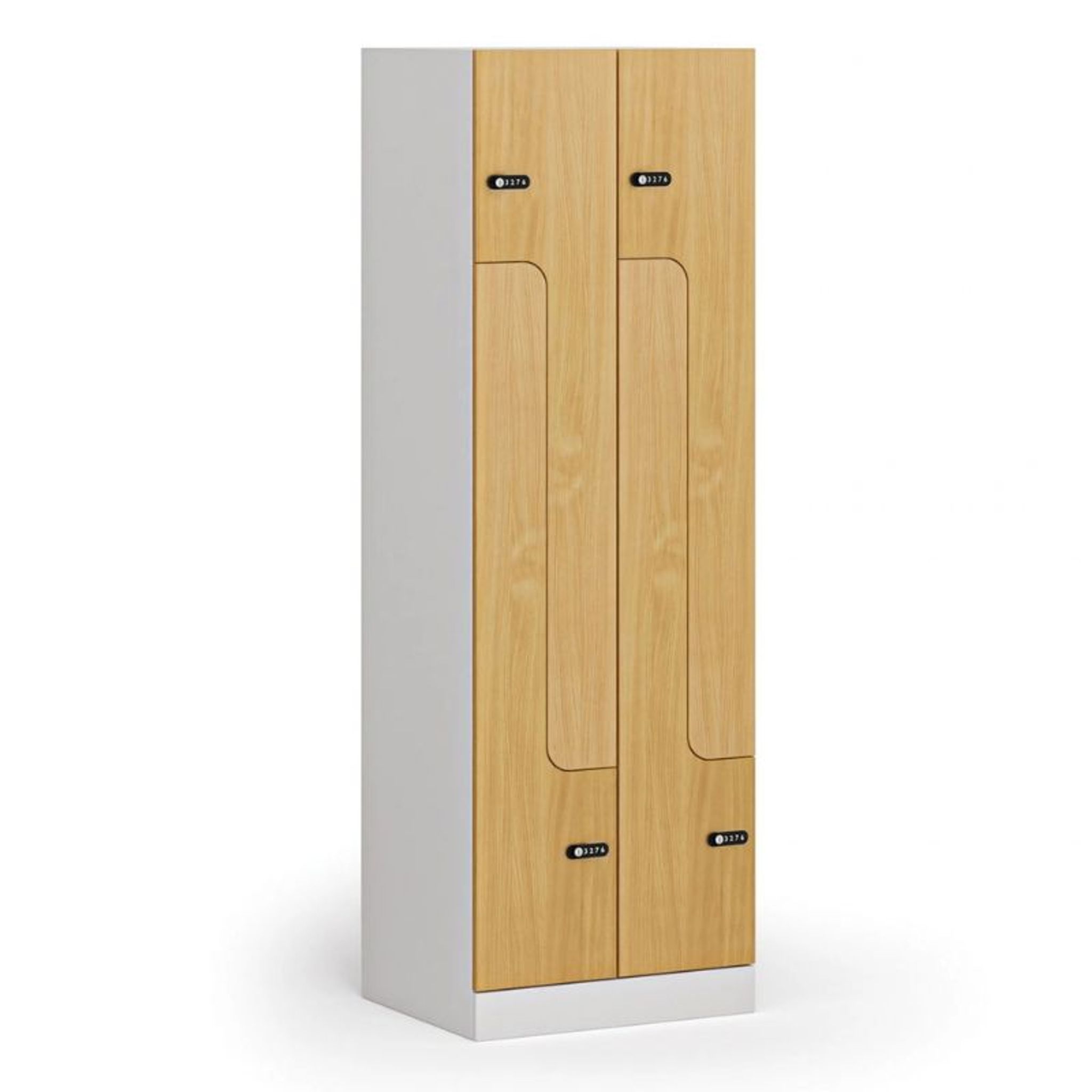 Z-Spind S1, 4 Abteile, 1850 x 600 x 500 mm, mechanisches Codeschloss, laminierte Tür, Buche Z-Spind S1, 4 Abteile, 1850 x 600 x 500 mm, mechanisches Codeschloss, laminierte Tür, Buche