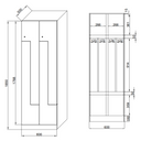 Z-Spind S1, 4 Abteile, 1850 x 600 x 500 mm, zerlegt, Drehverschluss, laminierte Tür, Eiche natur
