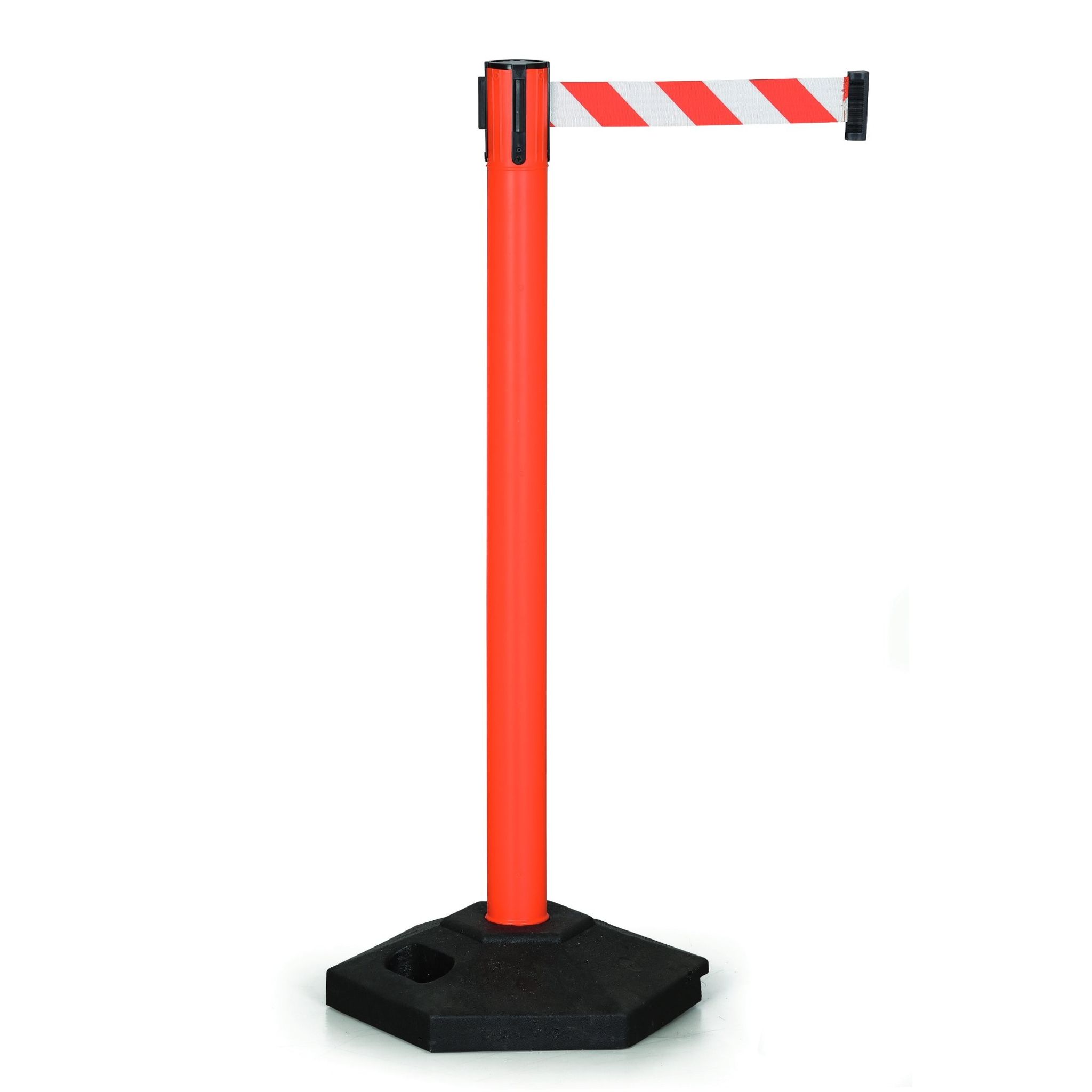 Zahrazovací sloupek se samonavíjecím pásem, červená/bílá