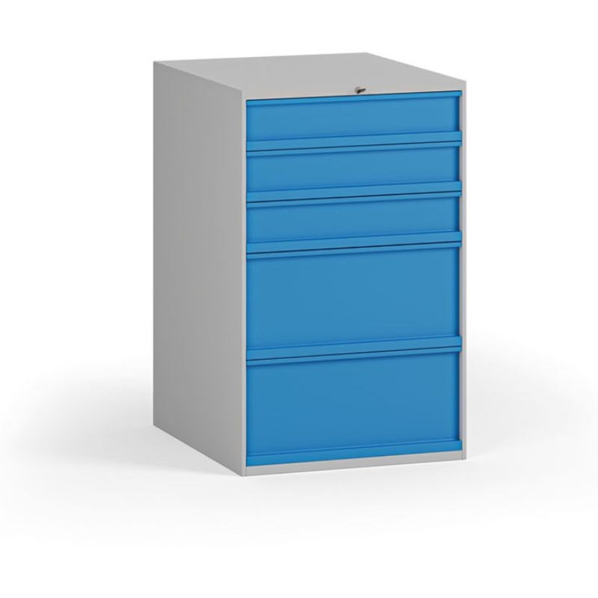 Zásuvkový dielenský box na náradie k pracovnému stolu, 5 zásuviek, 510 x 592 x 810 mm, modrá