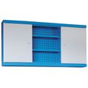 Závěsná skříňka do dílny GÜDE, 600 x 1190 x 200 mm, 2 dveře + perforovaný panel na nářadí, 6 polic, modrá