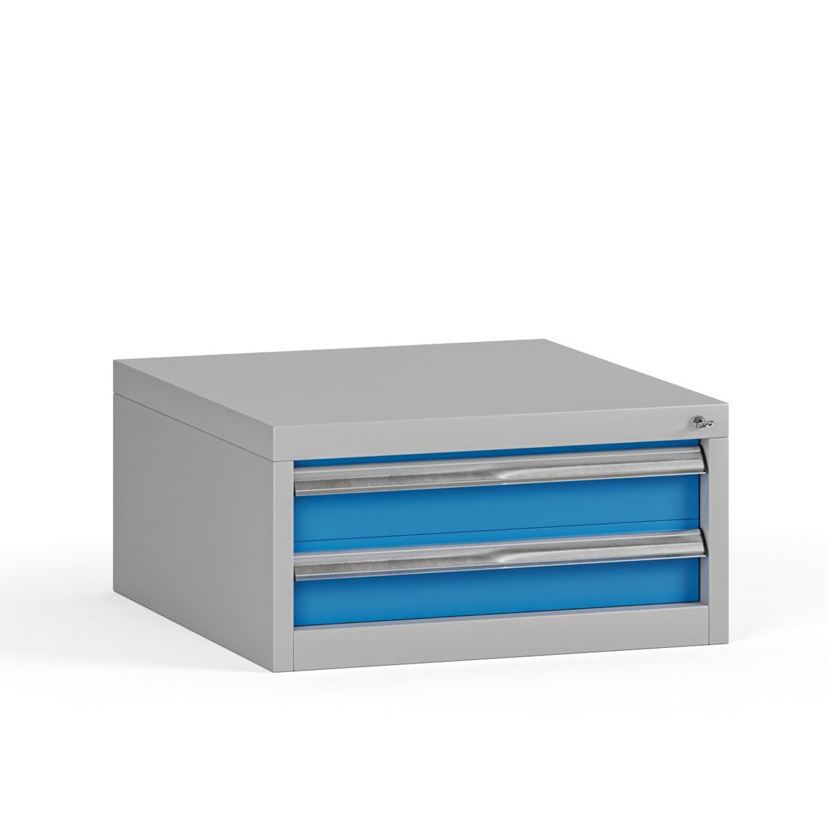 Fotografia produktu: Závesný dielenský box na náradie G345 k pracovným stolom do dielne, 2 zásuvky, 565 x 580 x 280 mm, modrá