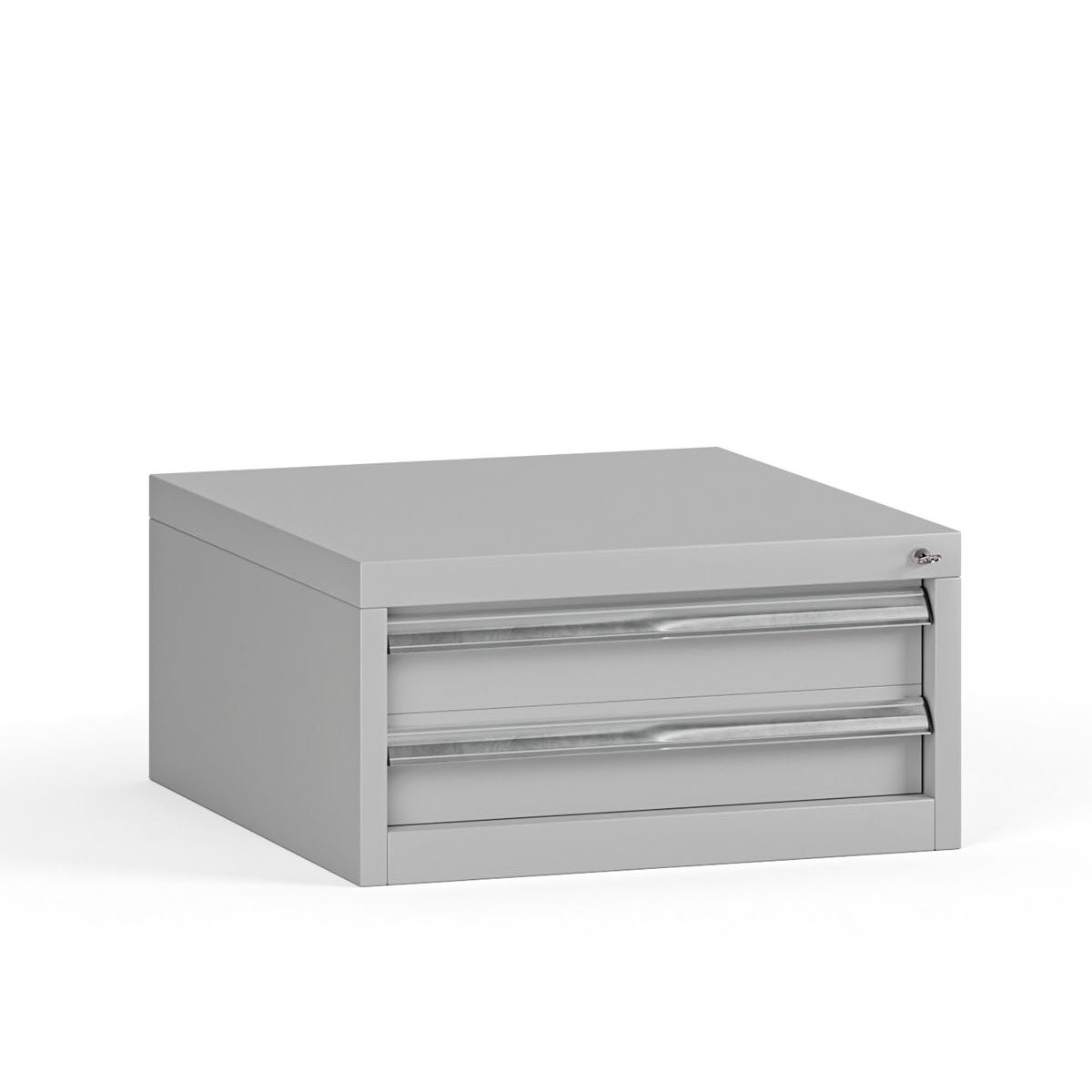 Fotografia produktu: Závesný dielenský box na náradie G345 k pracovným stolom do dielne, 2 zásuvky, 565 x 580 x 280 mm, sivá