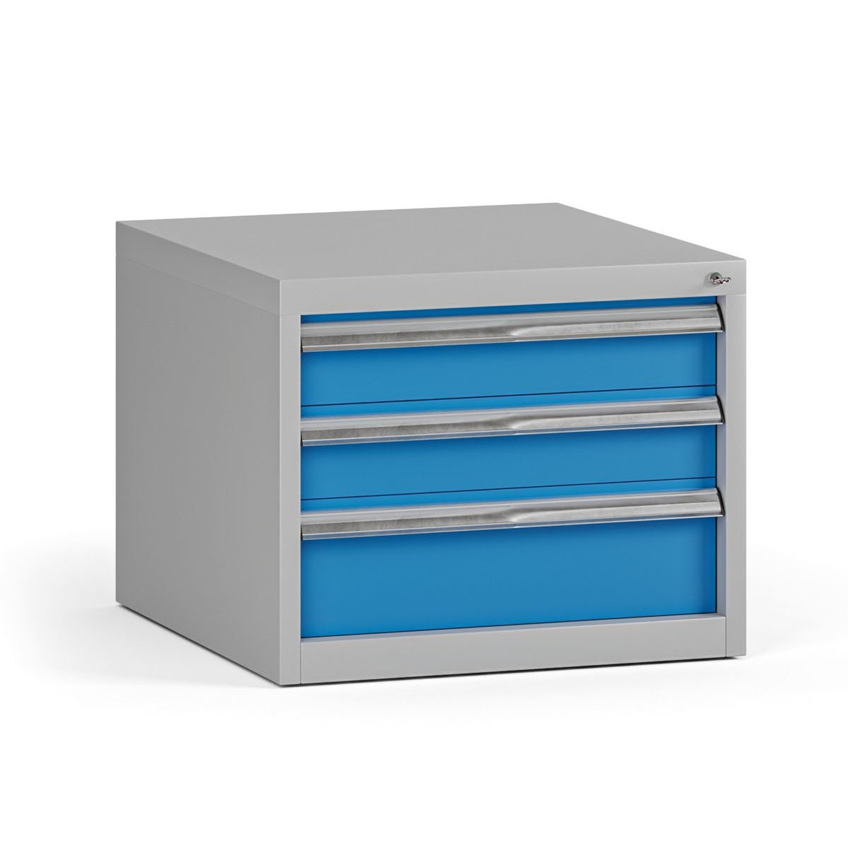 Fotografia produktu: Závesný dielenský box na náradie G345 k pracovným stolom do dielne, 3 zásuvky, 565 x 580 x 450 mm, modrá