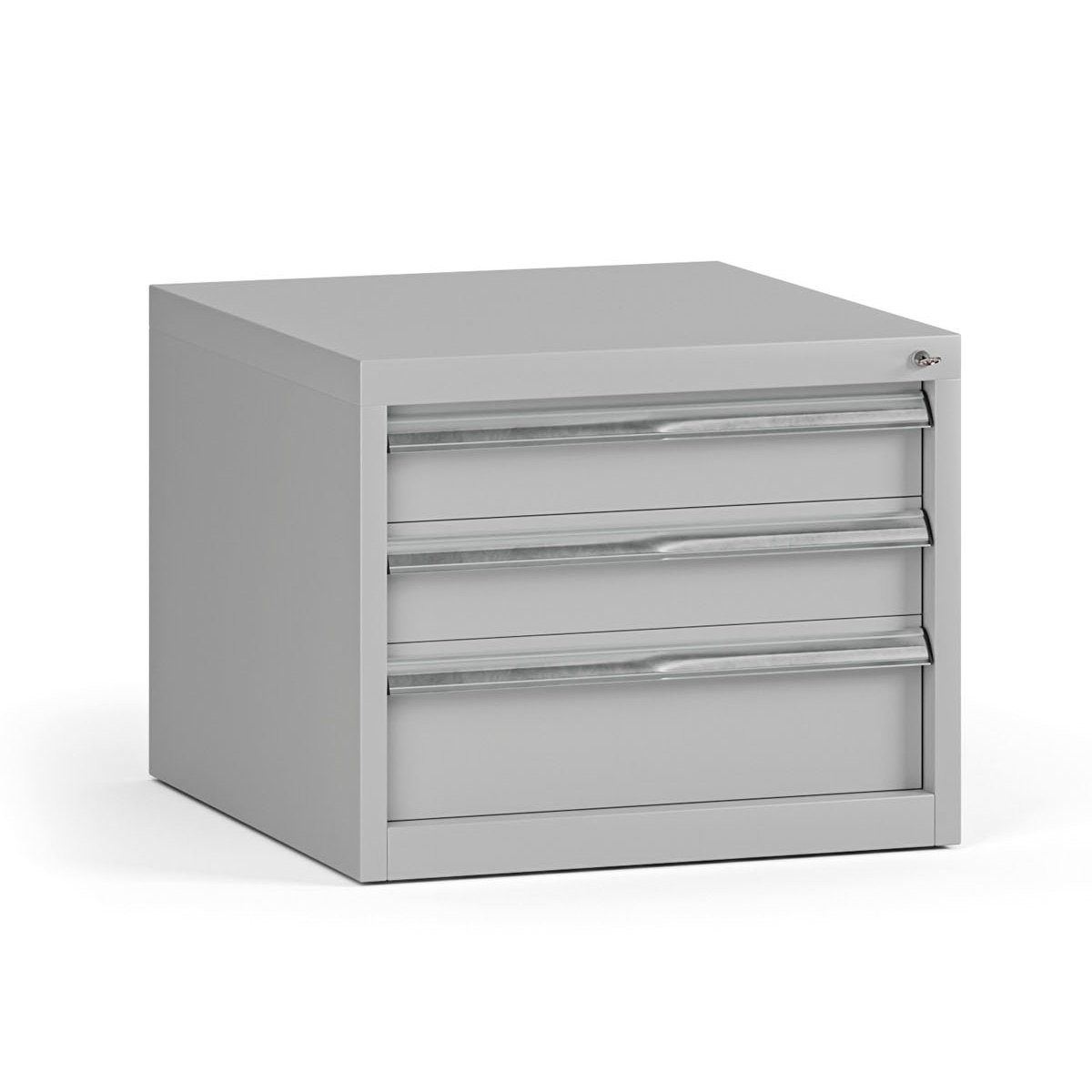 Fotografia produktu: Závesný dielenský box na náradie G345 k pracovným stolom do dielne, 3 zásuvky, 565 x 580 x 450 mm, sivá