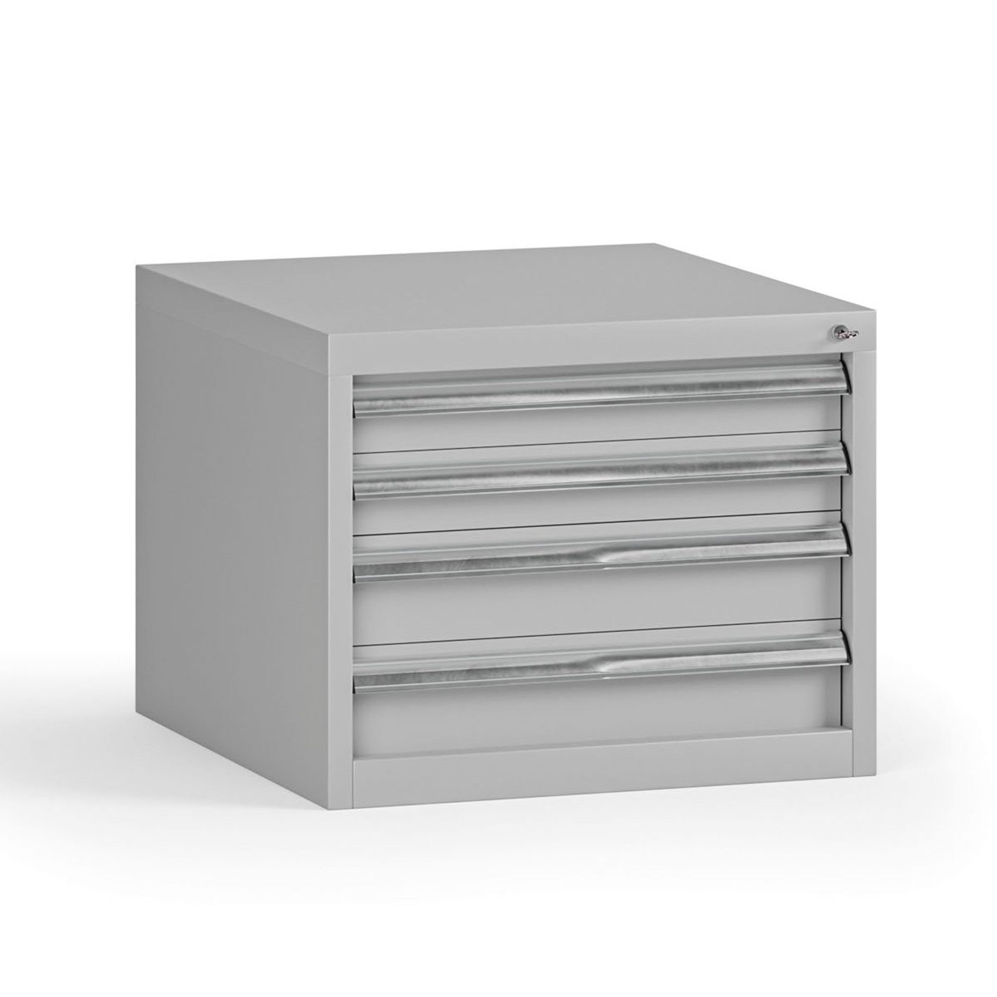 Závesný dielenský box na náradie G345 k pracovným stolom do dielne, 4 zásuvky, 565 x 580 x 450 mm, sivá