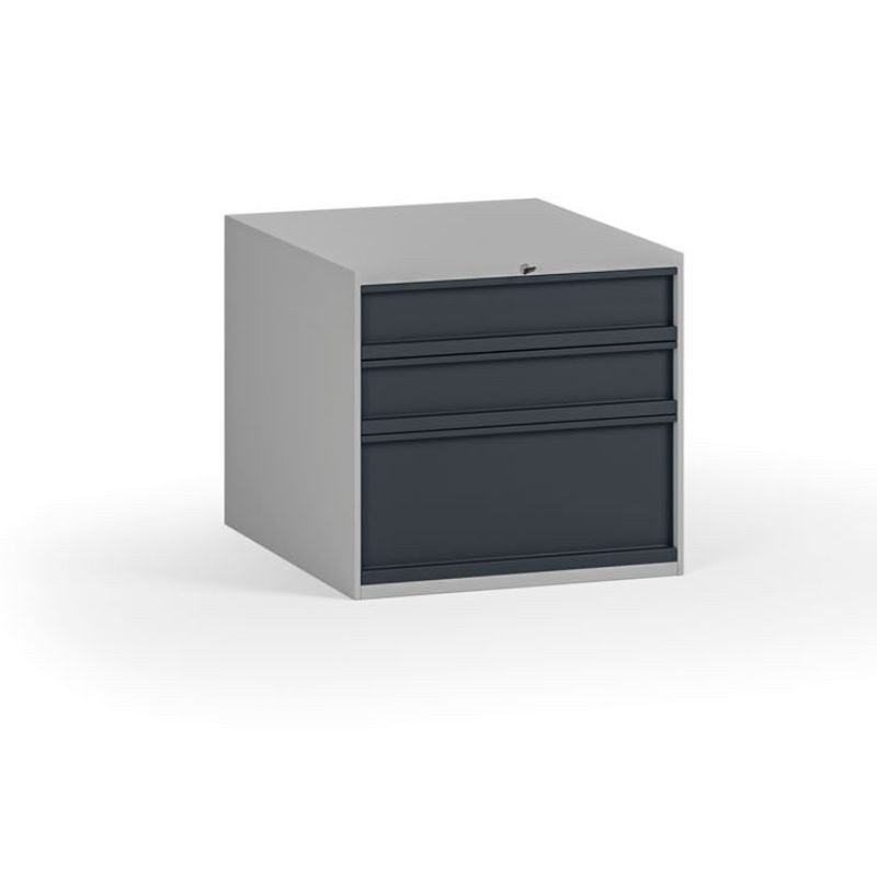 Fotografia produktu: Závesný dielenský box na náradie k pracovným stolom, 3 zásuvky, zámok, 510 x 592 x 470 mm, grafit