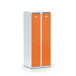 Znížená kovová šatníková skrinka S6, 2-dverová, 1500 x 600 x 500 mm, otočný zámok, oranžové dvere