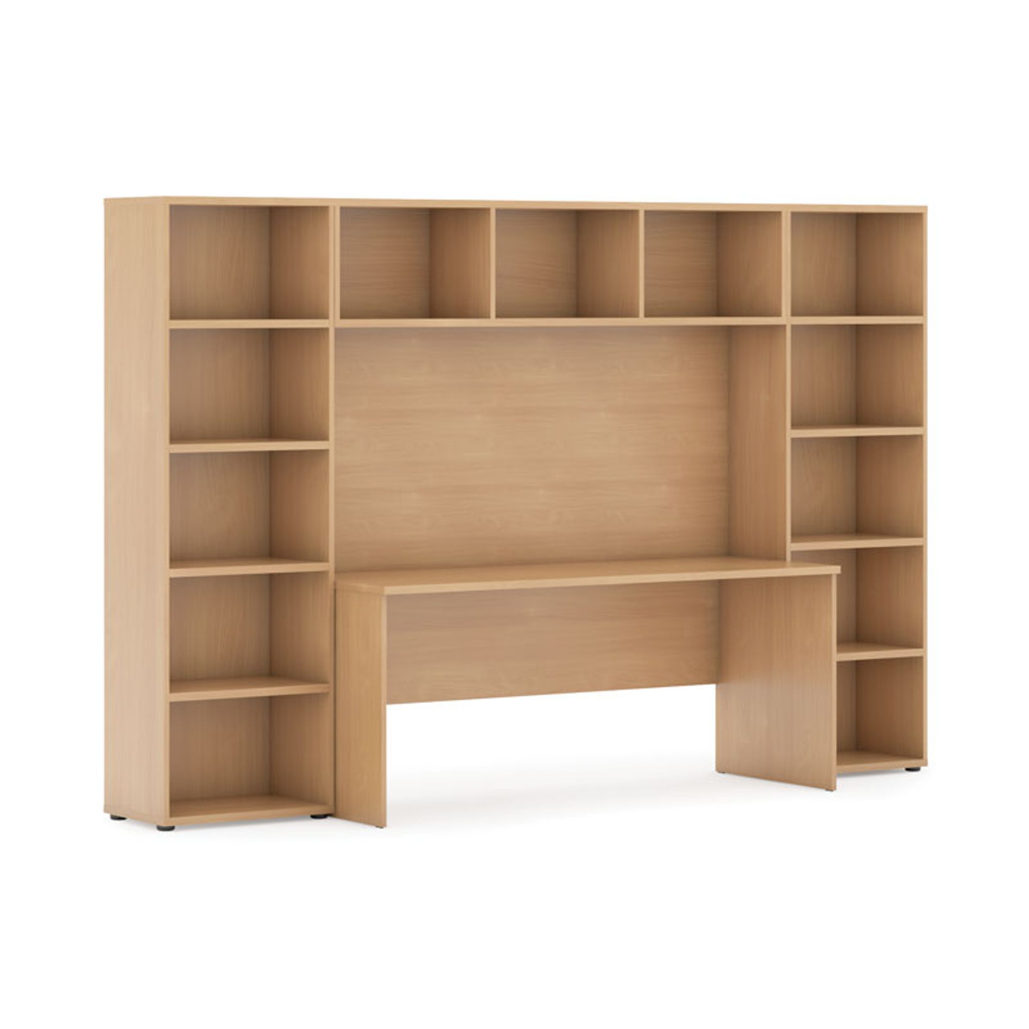 Zostavy knižníc INTEGRO so stolom, nižšie, 2950 x 700/400 x 1920 mm, buk