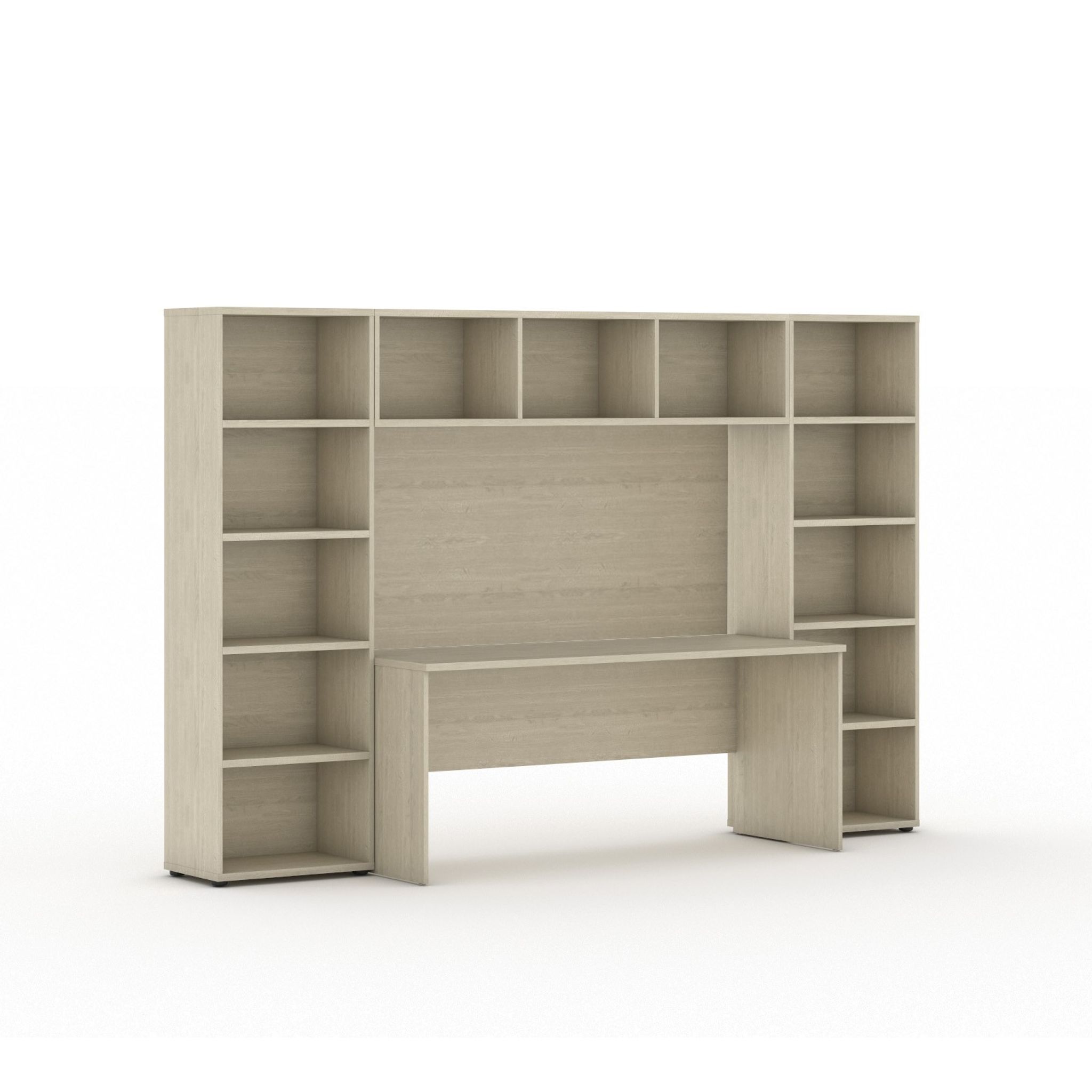 Zostavy knižníc INTEGRO so stolom, nižšie, 2950 x 700/400 x 1920 mm, dub prírodný