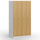 Zúžená kovová šatní skříňka, 2 oddíly, 1850 x 500 x 500 mm, demont, otočný zámek, laminované dveře, bříza