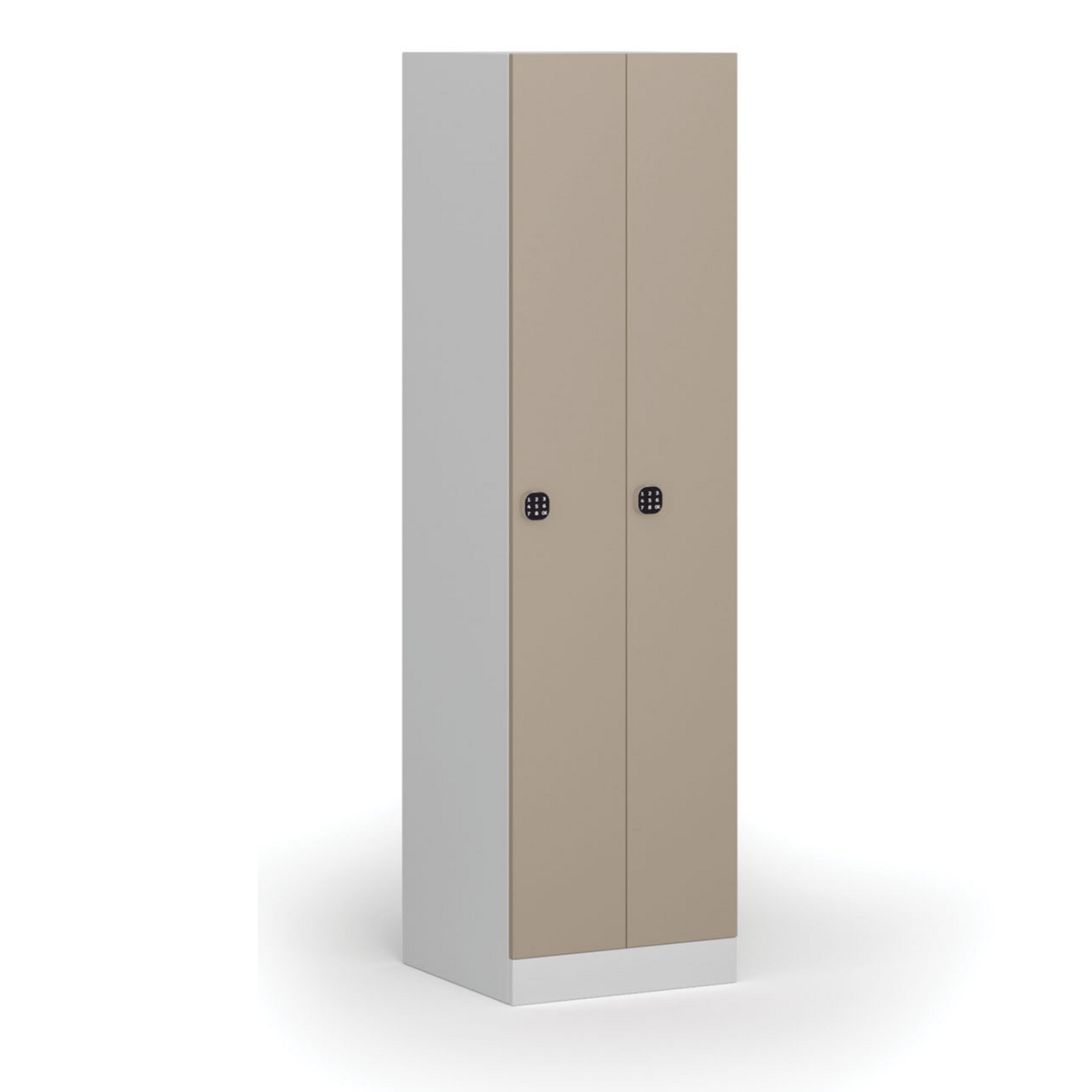 Zúžená kovová šatní skříňka S1, 2 oddíly, 1850 x 500 x 500 mm, demont, kódový zámek, béžové dveře