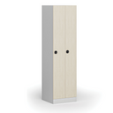 Zúžená kovová šatní skříňka S1, 2 oddíly, 1850 x 500 x 500 mm, demont, kódový zámek, laminované dveře, bříza
