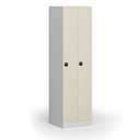 Zúžená kovová šatní skříňka S1, 2 oddíly, 1850 x 500 x 500 mm, demont, RFID zámek, laminované dveře, bříza