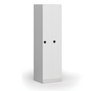 Zúžená kovová šatní skříňka S1, 2 oddíly, 1850 x 500 x 500 mm, kódový zámek, laminované dveře, bílá