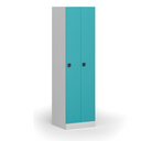 Zúžená kovová šatní skříňka S1, 2 oddíly, 1850 x 500 x 500 mm, kódový zámek, zelené dveře