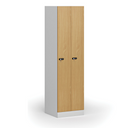 Zúžená kovová šatní skříňka S1, 2 oddíly, 1850 x 500 x 500 mm, mechanický kódový zámek, laminované dveře, buk