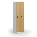 Zúžená kovová šatní skříňka S1, 2 oddíly, 1850 x 500 x 500 mm, RFID zámek, laminované dveře, buk