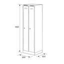 Zúžená kovová šatní skříňka S6 na soklu, 2 oddíly, 1920 x 500 x 500 mm, otočný zámek, modré dveře