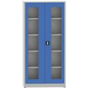 Zváraná policová skriňa s presklenými dverami, 1950 x 950 x 600 mm, sivá/modrá