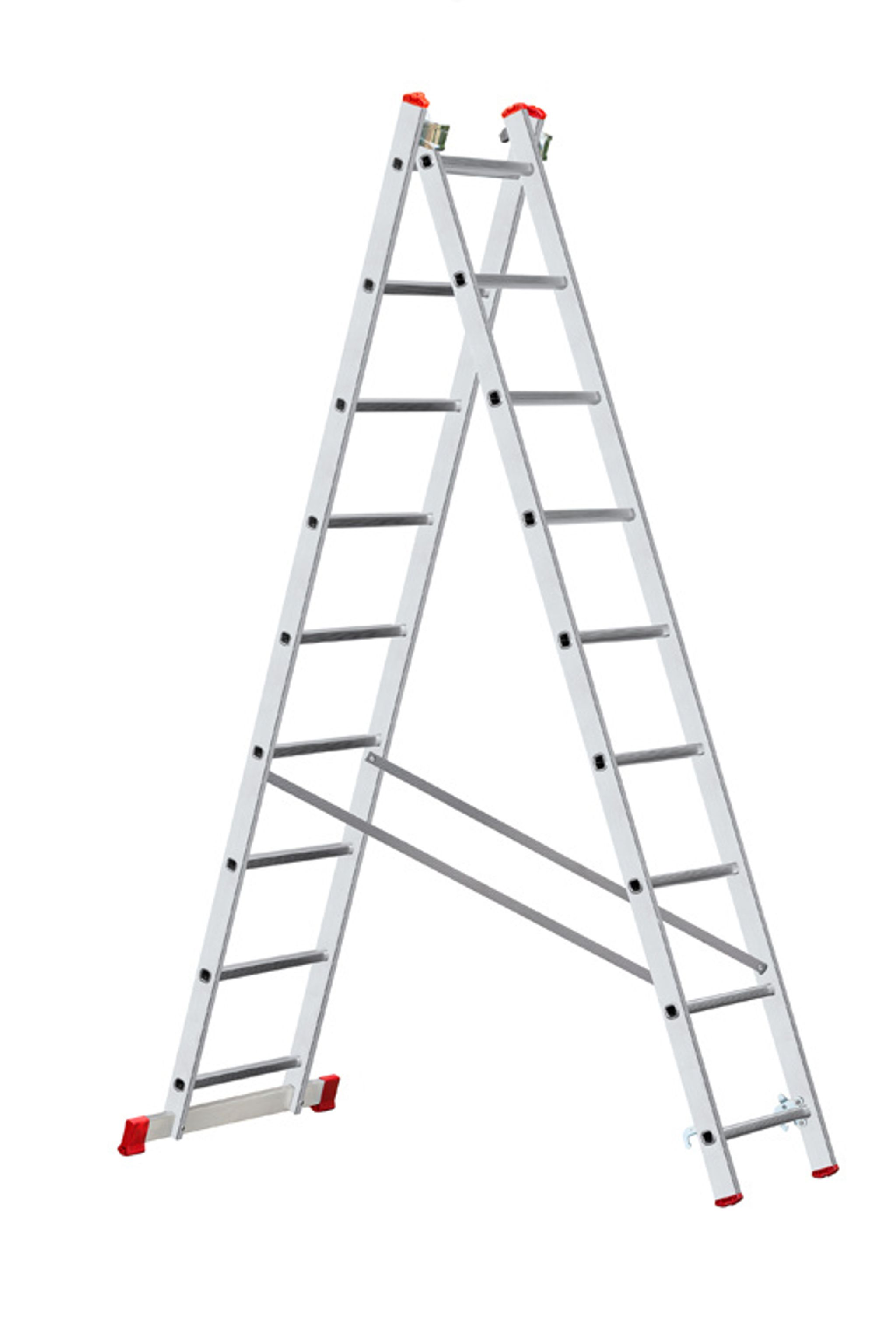 Zweiteilige Mehrzweck-Aluleiter HOBBY, 2x9 Sprossen, 3,94 m Zweiteilige Mehrzweck-Aluleiter HOBBY, 2x9 Sprossen, 3,94 m